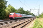 101 080-0 mit dem IC 2239  Warnow  von Schwerin Hbf nach Leipzig Hbf in Friesack am 07.07.2018. Wegen der Dammsanierung an der Elbe und Sanierungsarbeiten an der Elbbrücke, wurde der Intercity umgeleitet.