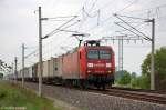 145 038-6 DB Schenker Rail Deutschland AG mit einem Containerzug in Vietznitz, in Richtung Paulinenaue weiter gefahren.