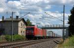 145 067-5 DB Schenker Rail Deutschland AG mit einem Containerzug in Vietznitz und fuhr in Richtung Friesack weiter. 22.06.2012