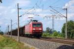 145 002-2 DB Schenker Rail Deutschland AG mit einem Tamns Ganzzug in Vietznitz und fuhr in Richtung Paulinenaue weiter. Netten Gru an den Lokfhrer! 22.06.2012