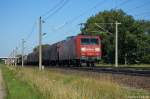145 021-2 DB Schenker Rail Deutschland AG mit einem gemischtem Gterzug bei Rathenow und fuhr in Richtung Stendal weiter.