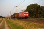 145 025-3 DB Schenker Rail Deutschland AG mit einem gemischtem Gterzug bei Rathenow und fuhr in Richtung Stendal weiter.