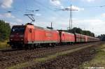 145 022-0 & 145 009-7 DB Schenker Rail Deutschland AG mit einem Falns Ganzzug in Satzkorn und fuhren in Richtung Priort weiter. 04.09.2012