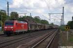 145 020-4 DB Schenker Rail Deutschland AG mit einem gemischtem Gterzug in Niederndodeleben und fuhr in Richtung Helmstedt weiter.