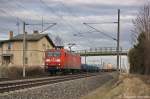 145 054-3 DB Schenker Rail Deutschland AG mit einem gemischtem Gterzug in Vietznitz und fuhr in Richtung Friesack weiter.