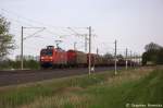 145 040-2 DB Schenker Rail Deutschland AG mit einem gemischtem Gterzug in Vietznitz und fuhr in Richtung Friesack weiter. 05.05.2013