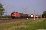 145 014-7 DB Schenker Rail Deutschland AG mit einem gemischtem Gterzug in Vietznitz und fuhr in Richtung Friesack weiter.