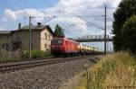 145 065-9 DB Schenker Rail Deutschland AG mit einem Kesselzug  Schwefelsure mit mehr als 51% Sure  in Vietznitz und fuhr in Richtung Wittenberge weiter.