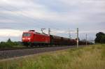 145 038-6 DB Schenker Rail Deutschland AG mit einem F-Wagen Ganzzug in Vietznitz und fuhr in Richtung Wittenberge weiter.