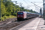 145 005-5 DB Cargo mit einem Skoda Autotransportzug in Jüterbog und fuhr weiter in Richtung Ludwigsfelde. 06.09.2016