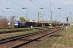 145 087-3  Barbara  SRI Rail Invest GmbH für METRANS a.s. mit einem Containerzug in Magdeburg-Neustadt und fuhr weiter in Richtung Hauptbahnhof. 24.04.2015