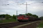 151 058-5 DB Schenker Rail Deutschland AG mit einem gemischtem Gterzug in Satzkorn, in Richtung Priort unterwegs. 10.05.2012