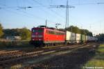 151 083-3 DB Schenker Rail Deutschland AG mit dem KLV  DB SCHENKERhangartner  in Satzkorn und fuhr in Richtung Priort weiter.