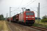 152 047-7 DB Schenker Rail Deutschland AG mit einem gemischtem Gterzug in Demker und fuhr in Richtung Magdeburg weiter.