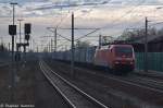 152 011-3 DB Schenker Rail Deutschland AG mit einem Containerzug in Rathenow und fuhr in Richtung Wustermark weiter.