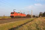 152 066-7 & 152 153-6 DB Schenker Rail Deutschland AG mit einem gemischtem Gterzug in Vietznitz und fuhren in Richtung Friesack weiter. 25.04.2013