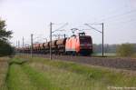 152 063-4 DB Schenker Rail Deutschland AG mit einem gemischtem Gterzug in Vietznitz und fuhr in Richtung Nauen weiter. 08.05.2013