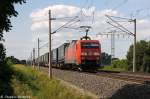 152 057-6 DB Schenker Rail Deutschland AG mit dem KLV  LKW Walter  in Vietznitz und fuhr in Richtung Nauen weiter. 18.07.2013
