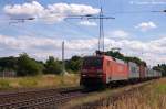 152 086-5 DB Schenker Rail Deutschland AG mit einem Containerzug in Satzkorn und fuhr in Richtung Priort weiter.