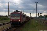 155 219-9 DB Schenker Rail Deutschland AG mit leeren Autotransport, bei der Einfahrt in Rathenow und fuhr in Richtung Wustermark weiter.