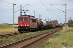 155 096-1 DB Schenker Rail Deutschland AG mit einem gemischtem Gterzug in Demker und fuhr in Richtung Magdeburg weiter.