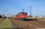 155 073-0 DB Schenker Rail Deutschland AG mit einem Waggon in Satzkorn und fuhr in Richtung Golm weiter. Der Zug kam aus Rostock und Ziel war wohl Btzow gewesen. 19.10.2012