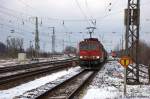 155 008-6 DB Schenker Rail Deutschland AG mit einem kurzem Kesselzug, bei der Durchfahrt in Priort und fuhr in Richtung Golmer Kreuz weiter. 21.02.2013