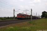155 239-7 DB Schenker Rail Deutschland AG mit einem S-Wagen Ganzzug in Vietznitz und fuhr in Richtung Wittenberge weiter. 12.06.2013