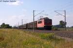 155 117-5 DB Schenker Rail Deutschland AG mit einem gemischtem Gterzug in Vietznitz und fuhr in Richtung Nauen weiter. 05.08.2013