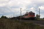 155 061-5 DB Schenker Rail Deutschland AG mit einem leeren Autotransportzug in Vietznitz und fuhr in Richtung Nauen weiter. 27.09.2013