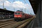 155 222-3 DB Schenker Rail Deutschland AG mit einem Kalizug, bei der Durchfahrt in Stendal und fuhr in Richtung Wittenberge weiter. 10.07.2014