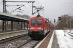 182 014 mit dem RE1 (RE 18122) von Frankfurt(Oder) nach Magdeburg Hbf, bei der Ausfahrt aus dem Brandenburger Hbf. 23.02.2013
