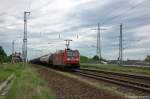 185 186-4 DB Schenker Rail Deutschland AG mit einem gemischtem Güterzug in Satzkorn, in Richtung Golm unterwegs. Netten Gruß an den Lokführer! 10.05.2012