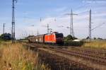 185 040-3 DB Schenker Rail Deutschland AG mit einem kurem Gterzug in Satzkorn und fuhr in Richtung Golm weiter. 01.08.2013