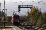 185 161-7 DB Schenker Rail Deutschland AG mit einem Containerzug in Uelzen und fuhr in Richtung Lneburg weiter. 18.10.2013