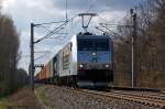 185 548-5 ITL Eisenbahn GmbH mit einem Containerzug bei Nennhausen und fuhr in richtung Wustermark weiter. Netten Gru zurck! 13.04.2012