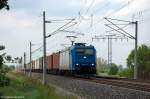 185 524-6 Alpha Trains fr ITL Eisenbahn GmbH mit einem Containerzug in Vietznitz, in Richtung Paulinenaue weiter gefahren.