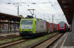 185 543-6 Captrain Deutschland GmbH fr ITL Eisenbahn GmbH mit einem Containerzug in Stendal und fuhr in Richtung Wittenberge weiter. 12.10.2012