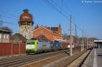 185 543-6 Captrain Deutschland GmbH fr ITL Eisenbahn GmbH mit einem Containerzug in Rathenow und fuhr in Richtung Stendal weiter.