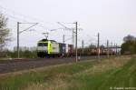 185 532-9 Captrain Deutschland GmbH fr TWE - Teutoburger Wald-Eisenbahn AG mit einem Containerzug in Vietznitz und fuhr in Richtung Friesack weiter. 03.05.2013