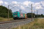 185 612-9 Emons Bahntransporte GmbH mit einem Containerzug in Stendal und fuhr in Richtung Wittenberge weiter. 27.06.2014