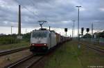 E 186 138 CBRail fr ITL Eisenbahn GmbH mit einem Containerzug, bei der Einfahrt in Rathenow und fuhr in Richtung Wustermark weiter. 30.05.2012