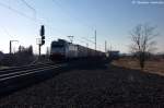E 186 138 ITL Eisenbahn GmbH mit einem Containerzug in Stendal(Wahrburg) und fuhr in Richtung Berlin weiter. 02.03.2013