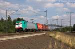E 186 128 Alpha Trains fr ITL - Eisenbahngesellschaft mbH mit einem Containerzug in Stendal(Wahrburg) und fuhr in Richtung Wittenberge weiter.