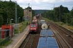 189 007-8 DB Schenker Rail Deutschland AG mit einem Containerzug in Saarmund und fuhr in Richtung Genshagener Heide weiter. 05.06.2012