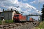 189 007-8 DB Schenker Rail Deutschland AG mit einem Containerzug in Vietznitz und fuhr in Richtung Friesack weiter.