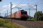 189 014-4 DB Schenker Rail Deutschland AG mit einem Containerzug in Vietznitz und fuhr in Richtung Paulinenaue weiter. 22.06.2012 