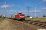 189 019-3 DB Schenker Rail Deutschland AG mit dem KLV  DB SCHENKERhangartner  in Satzkorn und fuhr in Richtung Golm weiter. 04.09.2012