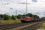 189 011-0 DB Schenker Rail Deutschland AG mit einem Containerzug in Satzkorn und fuhr in Richtung Priort weiter.
