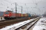 br-6189-siemens-es-64-f4/249527/189-014-4-db-schenker-rail-deutschland 189 014-4 DB Schenker Rail Deutschland AG mit einem Containerzug in Priort und fuhr in Richtung Golm weiter. 14.02.2014